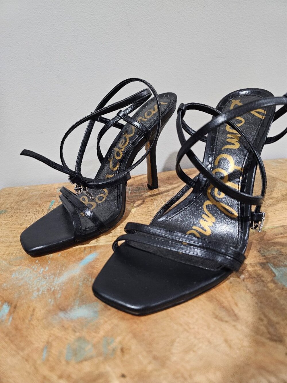 Sam Edelman Black Strappy Square-Toe Heeled Sandals – 7.5 – Worn Once